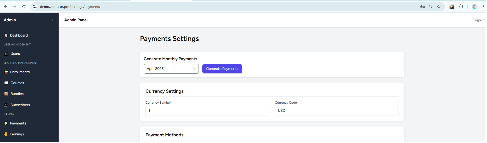 Admin Payment Generation