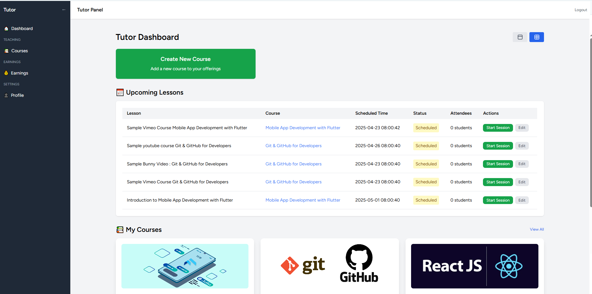Tutor Dashboard